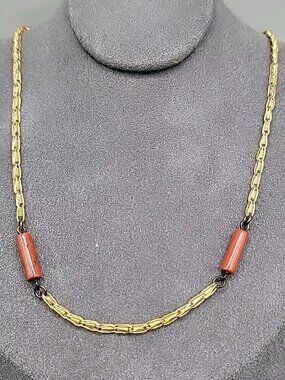Vintage Freirich 1970s Gold Tone Link Choker Necklace Gemstone Accent Beads 17"